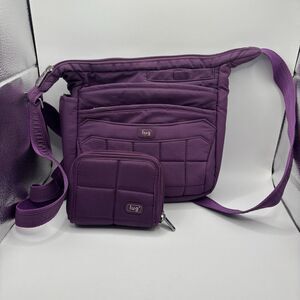 LUG Live Life in Color Adjustable Crossbody Bag Purple Grape Zipper With Wallet